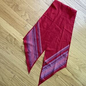 Red Scarf with Patterned Accents